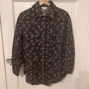 Baltic Born Womens Blue Floral Button‎ Front Shirt Small Long Sleeve 100% Cotton